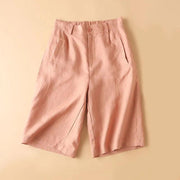 Buddha Stones Plain Color Button Zipper Cotton Women's Shorts With Pockets