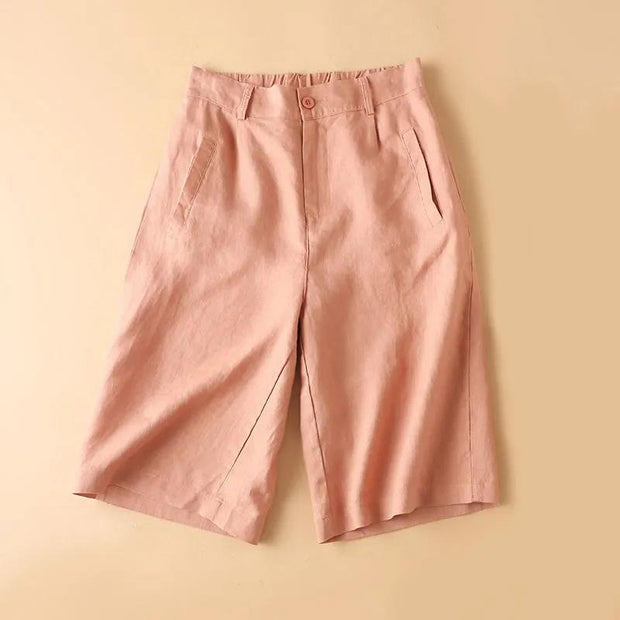 Buddha Stones Plain Color Button Zipper Cotton Women's Shorts With Pockets Women's Shorts BS LightSalmon US12，UK/AU16，EU44 (3XL)