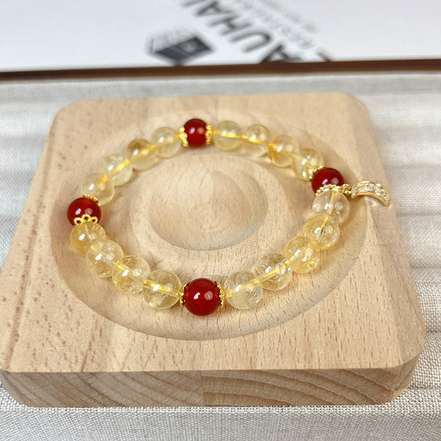 Buddha Stones Citrine Red Agate Moon Prosperity Bracelet