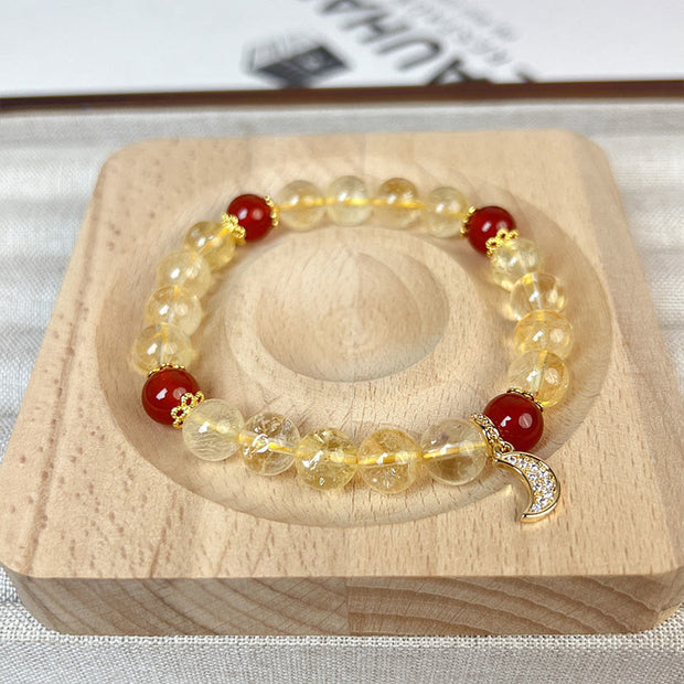 Buddha Stones Citrine Red Agate Moon Prosperity Bracelet