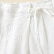 Buddha Stones Solid Color Two Buttons Lace-up Cotton Linen Women's Shorts With Pockets