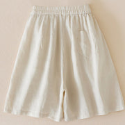 Buddha Stones Casual Solid Plain Color Cotton Linen Women's Shorts With Pockets