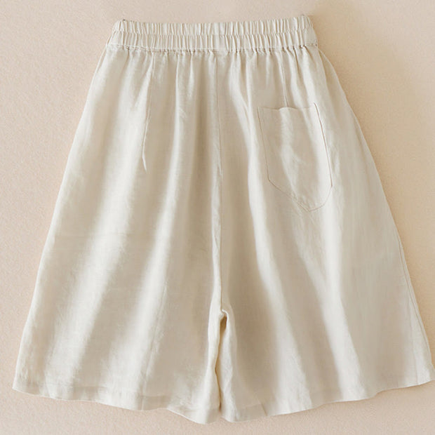 Buddha Stones Casual Solid Plain Color Cotton Linen Women's Shorts With Pockets Women's Shorts BS 2