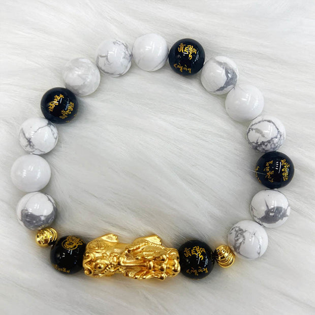 Buddha Stones Vintage White Turquoise Black Onyx Pixiu Beads Blessing Bracelet