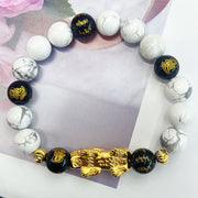 Buddha Stones Vintage White Turquoise Black Onyx Pixiu Beads Blessing Bracelet