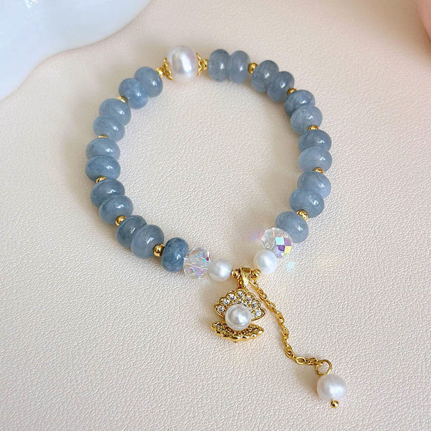 FREE Today: Peace Healing Natural Aquamarine Pearl Shell Bead Bracelet