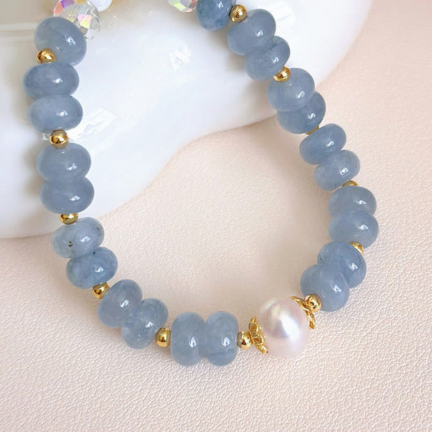 FREE Today: Peace Healing Natural Aquamarine Pearl Shell Bead Bracelet