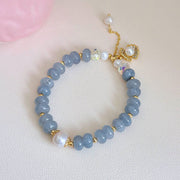 Buddha Stones Natural Aquamarine Pearl Shell Healing Bead Bracelet