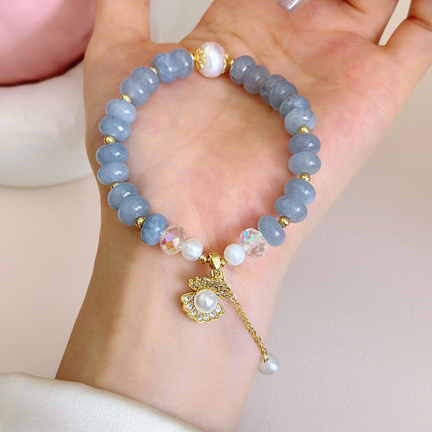 FREE Today: Peace Healing Natural Aquamarine Pearl Shell Bead Bracelet