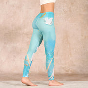 Buddha Stones Mint Green Mountain Crane Print Fitness Leggings Women's Yoga Pants - image 4