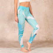 Buddha Stones Mint Green Mountain Crane Print Fitness Leggings Women's Yoga Pants - MediumTurquoise - US18，UK/AU22，EU50 (4XL) - image 1