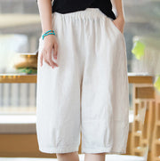 Buddha Stones Casual Plain Color Cotton Ramie Women's Shorts With Pockets Women's Shorts BS 9