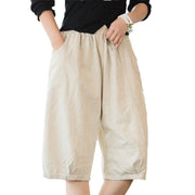 Buddha Stones Casual Plain Color Cotton Ramie Women's Shorts With Pockets Women's Shorts BS 26