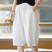 Buddha Stones Casual Plain Color Cotton Ramie Women's Shorts With Pockets Women's Shorts BS 7