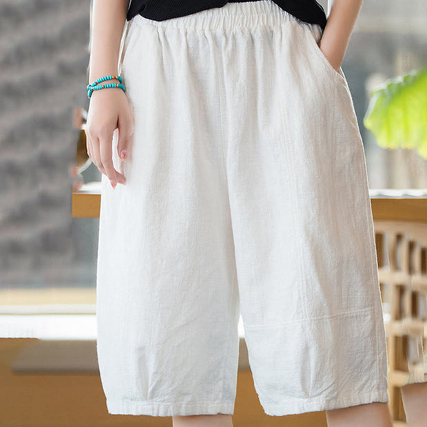 Buddha Stones Casual Plain Color Cotton Ramie Women's Shorts With Pockets Women's Shorts BS 8