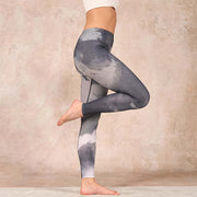 Buddha Stones Ink Painting Mountain Pavilion Print Fitness Leggings Women's Yoga Pants