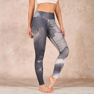 Buddha Stones Ink Painting Mountain Pavilion Print Fitness Leggings Women's Yoga Pants - Gray - US18，UK/AU22，EU50 (4XL) - image 1