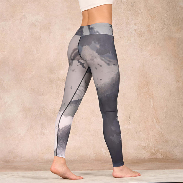 Buddha Stones Ink Painting Mountain Pavilion Print Fitness Leggings Women's Yoga Pants - image 4