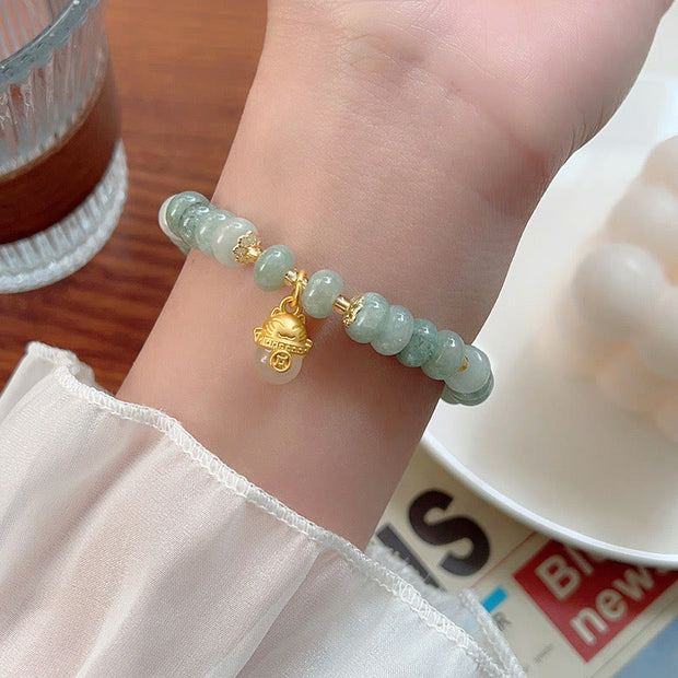 Buddha Stones Strawberry Quartz Cyan Jade Lucky Cat Beads Healing Bracelet