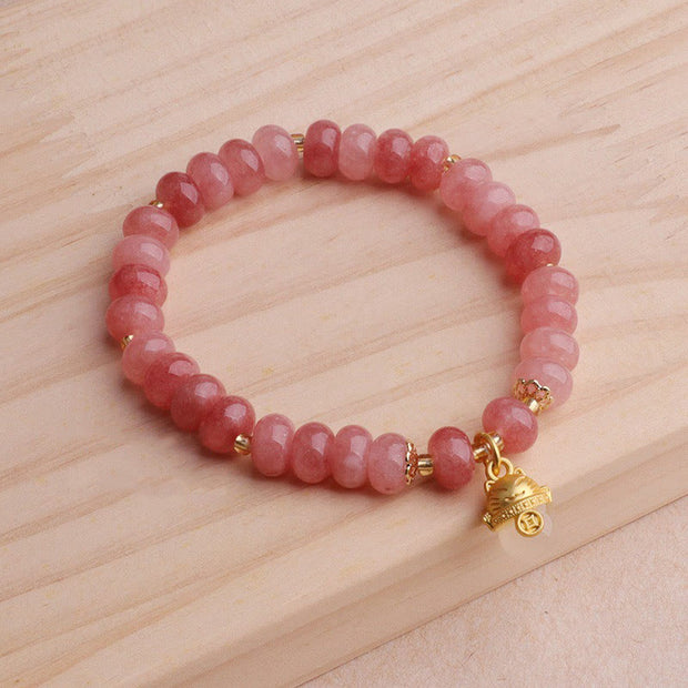 FREE Today: Love Healing Strawberry Quartz Cyan Jade Lucky Cat Beads Bracelet