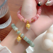 FREE Today: Love Healing Strawberry Quartz Cyan Jade Lucky Cat Beads Bracelet