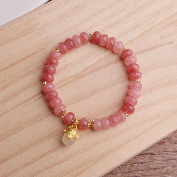 FREE Today: Love Healing Strawberry Quartz Cyan Jade Lucky Cat Beads Bracelet