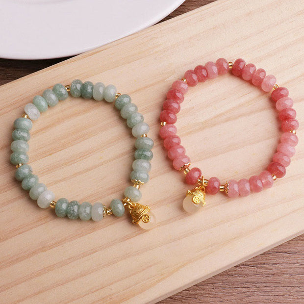 FREE Today: Love Healing Strawberry Quartz Cyan Jade Lucky Cat Beads Bracelet