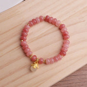 Buddha Stones Strawberry Quartz Cyan Jade Lucky Cat Beads Healing Bracelet