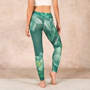 Buddha Stones Dark Green Lotus Flower Leaf Print Gym Fitness Leggings Women's Yoga Pants Leggings BS 11