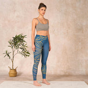 Buddha Stones Gray Golden Koi Fish Lotus Print Gym Leggings Women's Yoga Pants