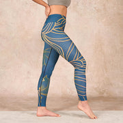 Buddha Stones Gray Golden Koi Fish Lotus Print Gym Leggings Women's Yoga Pants Leggings BS 2