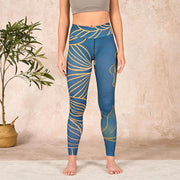 Buddha Stones Gray Golden Koi Fish Lotus Print Gym Leggings Women's Yoga Pants Leggings BS 1