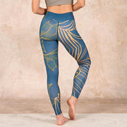 Buddha Stones Gray Golden Koi Fish Lotus Print Gym Leggings Women's Yoga Pants - image 4