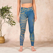 Buddha Stones Gray Golden Koi Fish Lotus Print Gym Leggings Women's Yoga Pants - image 2