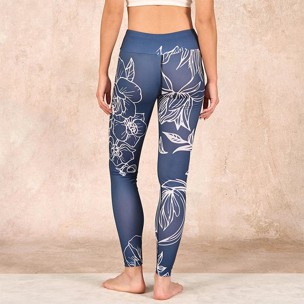 Buddha Stones Peony Epiphyllum Flowers Print Gym Fitness Leggings Women's Yoga Pants Leggings BS 9