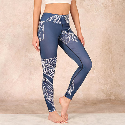 Buddha Stones Peony Epiphyllum Flowers Print Gym Fitness Leggings Women's Yoga Pants - SteelBlue - US18，UK/AU22，EU50 (4XL) - image 1