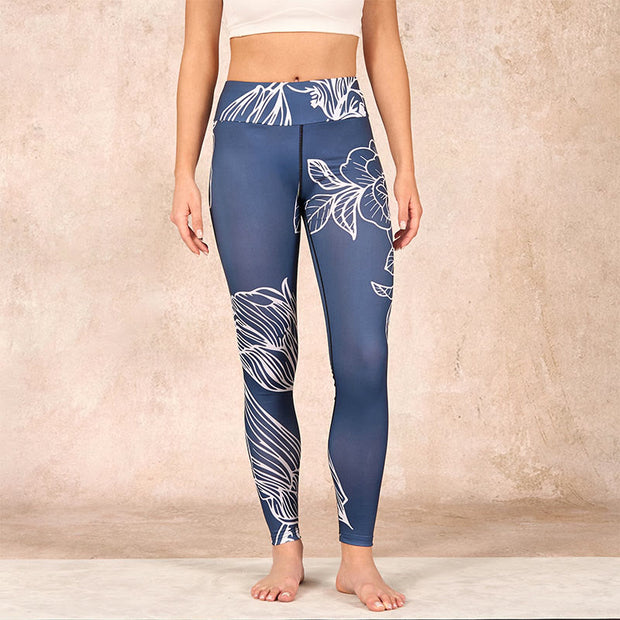Buddha Stones Peony Epiphyllum Flowers Print Gym Fitness Leggings Women's Yoga Pants - image 2