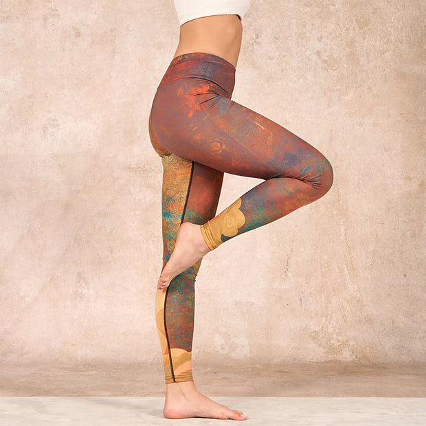 Buddha Stones Auspicious Clouds Print Lycra Fabric Fitness Leggings Women's Yoga Pants