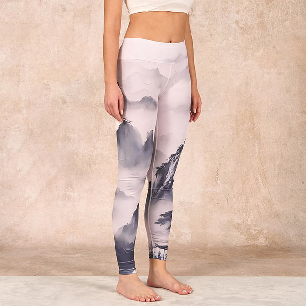 Buddha Stones Splash-ink Landscape Painting Print Fitness Leggings Women's Yoga Pants - image 2