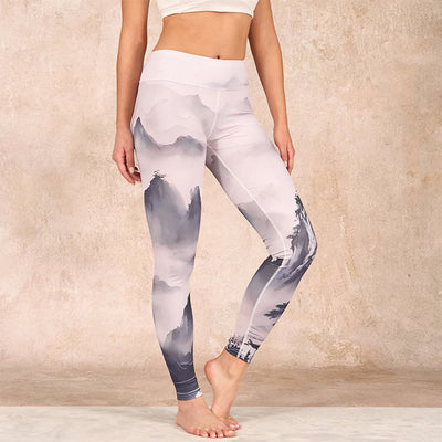 Buddha Stones Splash-ink Landscape Painting Print Fitness Leggings Women's Yoga Pants