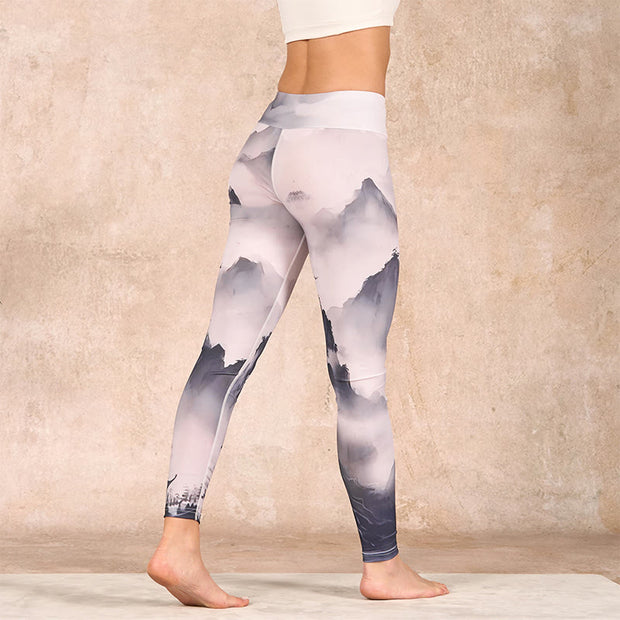 Buddha Stones Splash-ink Landscape Painting Print Fitness Leggings Women's Yoga Pants - image 4