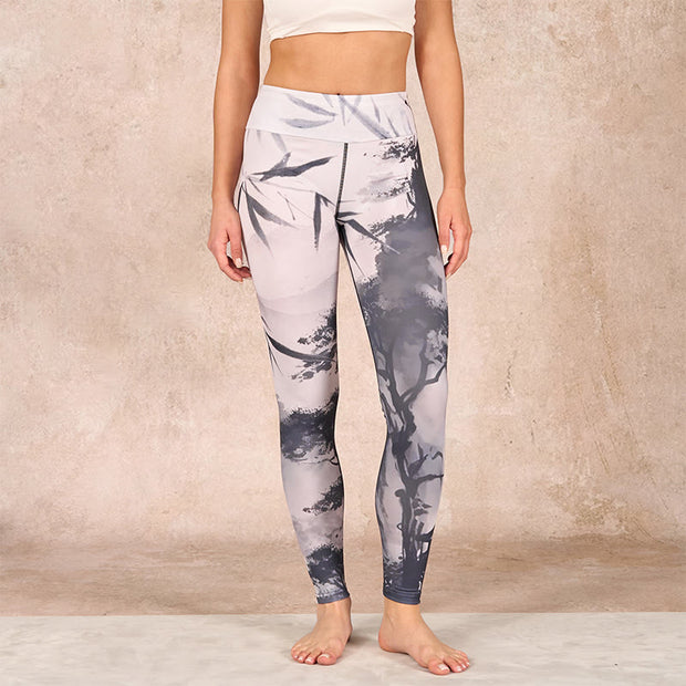 Buddha Stones Ink Bamboo Pine Mountains Print Gym Leggings Women's Yoga Pants - image 2