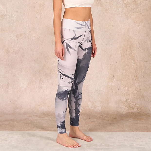 Buddha Stones Ink Bamboo Pine Mountains Print Gym Leggings Women's Yoga Pants - image 3