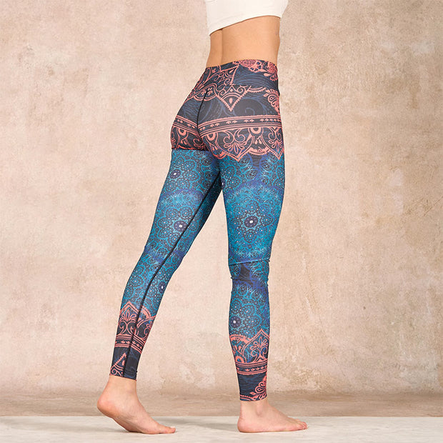 Buddha Stones Green Mandala Flower Print Gym Fitness Leggings Women's Yoga Pants