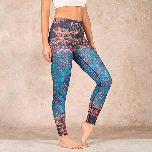 Buddha Stones Green Mandala Flower Print Gym Fitness Leggings Women's Yoga Pants Leggings BS CadetBlue US18，UK/AU22，EU50 (4XL)