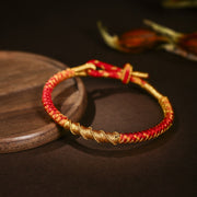 Buddha Stones Tibetan Colorful Gold Thread Dragon Scale Knot Protection Braided Bracelet Bracelet BS Gold & Red 13-21cm