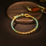 Buddha Stones Tibetan Colorful Gold Thread Dragon Scale Knot Protection Braided Bracelet Bracelet BS Cyan 13-21cm