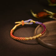 Buddha Stones Tibetan Colorful Gold Thread Dragon Scale Knot Protection Braided Bracelet Bracelet BS Red & Purple 13-21cm