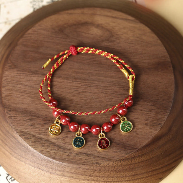 Buddha Stones Cinnabar Peace And Joy Red String Adjustable Blessing Braided Bracelet