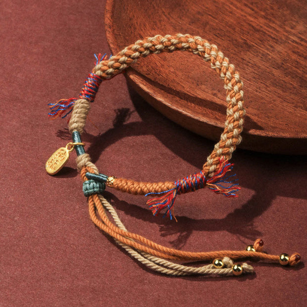 FREE Today: Happiness and Fortune Tibetan Hand-woven Colored Rope Adjustable Tassels Nafu Fu Character Bracelet